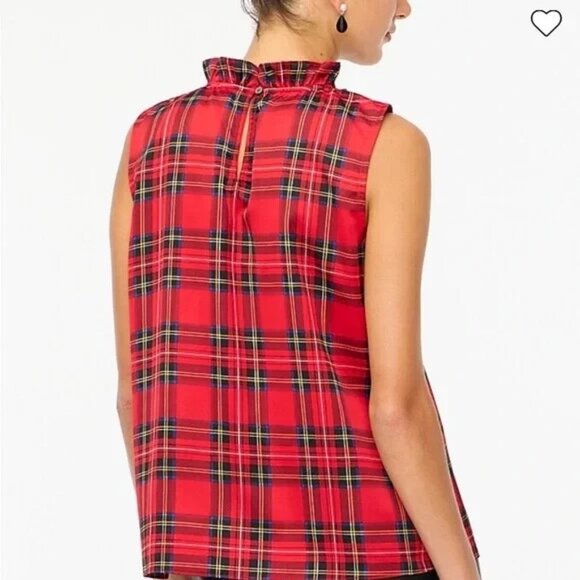 J.Crew | Red Tartan Plaid Bow-Neck Sleeveless Top | Size M - Picture 2 of 6